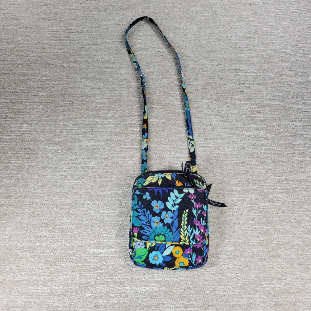 Vera Bradley Alpine Floral Quilted Crossbody Hipster Bag Blue Adjustable Strap